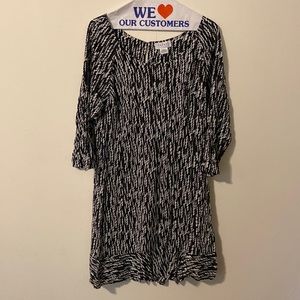 Velvet 3/4 Length Black/white Patterned Knee length dress XL